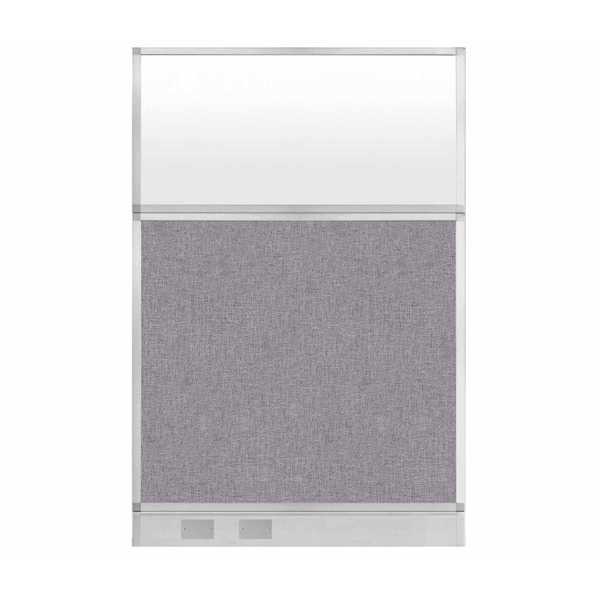 Hush Panel Configurable Cubicle Partition 4' x 6' Cloud Gray Fabric Frosted Window w/ Cable Channel